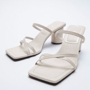 Zara neutral off white square toe round heel strappy sandals women’s shoe size 9